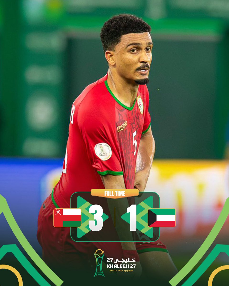 afcasiancup's tweet photo. 𝗙𝗧 | 🇴🇲 Oman 3️⃣-1️⃣ Kuwait 🇰🇼

Oman get the vital win in Group A to keep their Gulf Cup semi-finals chance alive! https://t.co/e7tIVEqUP8