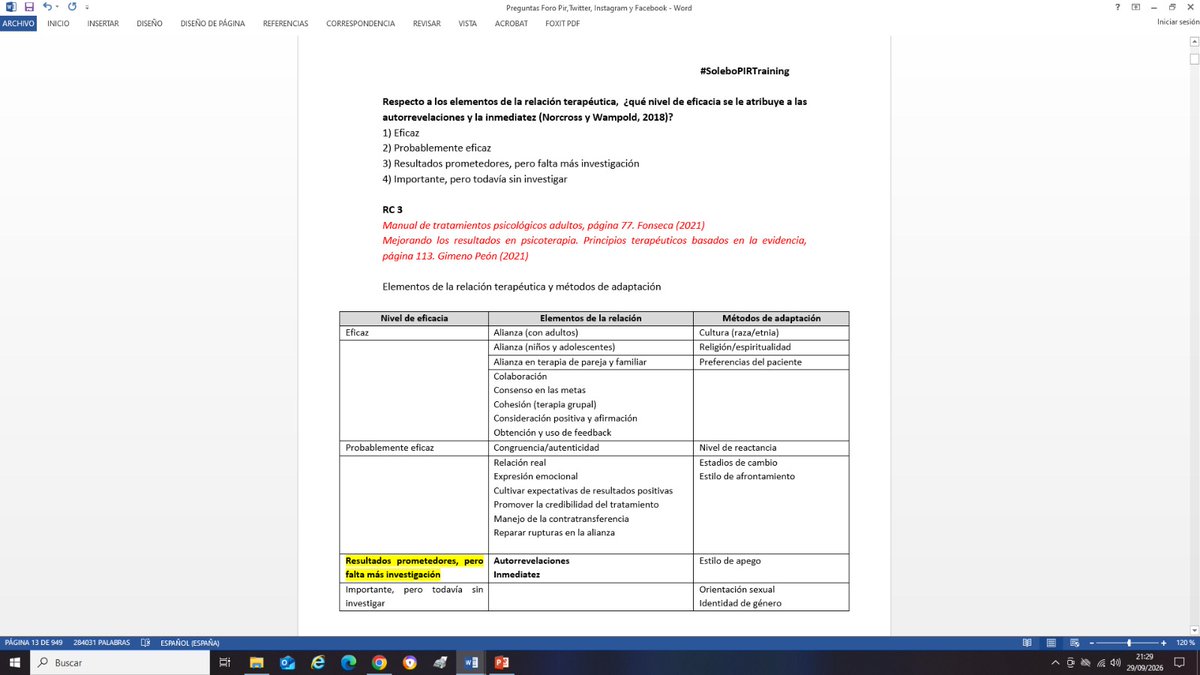 Soleboju's tweet photo. RC 3
Manual de tratamientos psicológicos adultos, página 77. Fonseca (2021)
Mejorando los resultados en psicoterapia. Principios terapéuticos basados en la evidencia, página 113. Gimeno Peón (2021)
#Fonsecaadultos 
#Gimenomejorandoresultados 
#SoleboPIRTraining https://t.co/WioWD1pDCd
