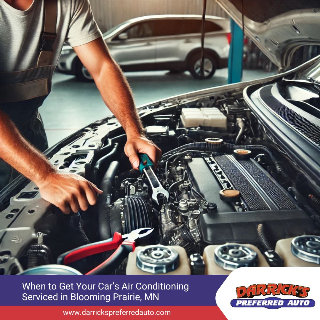 DarricksMN's tweet photo. Spotting early signs of car AC trouble can prevent costly repairs and keep you cool all summer. Read our blog to learn when it’s time for a service! #DarricksPreferredAuto #AutoTips #BloomingPrairie https://t.co/7SvCu6GIpn https://t.co/CEmYvnK2oG