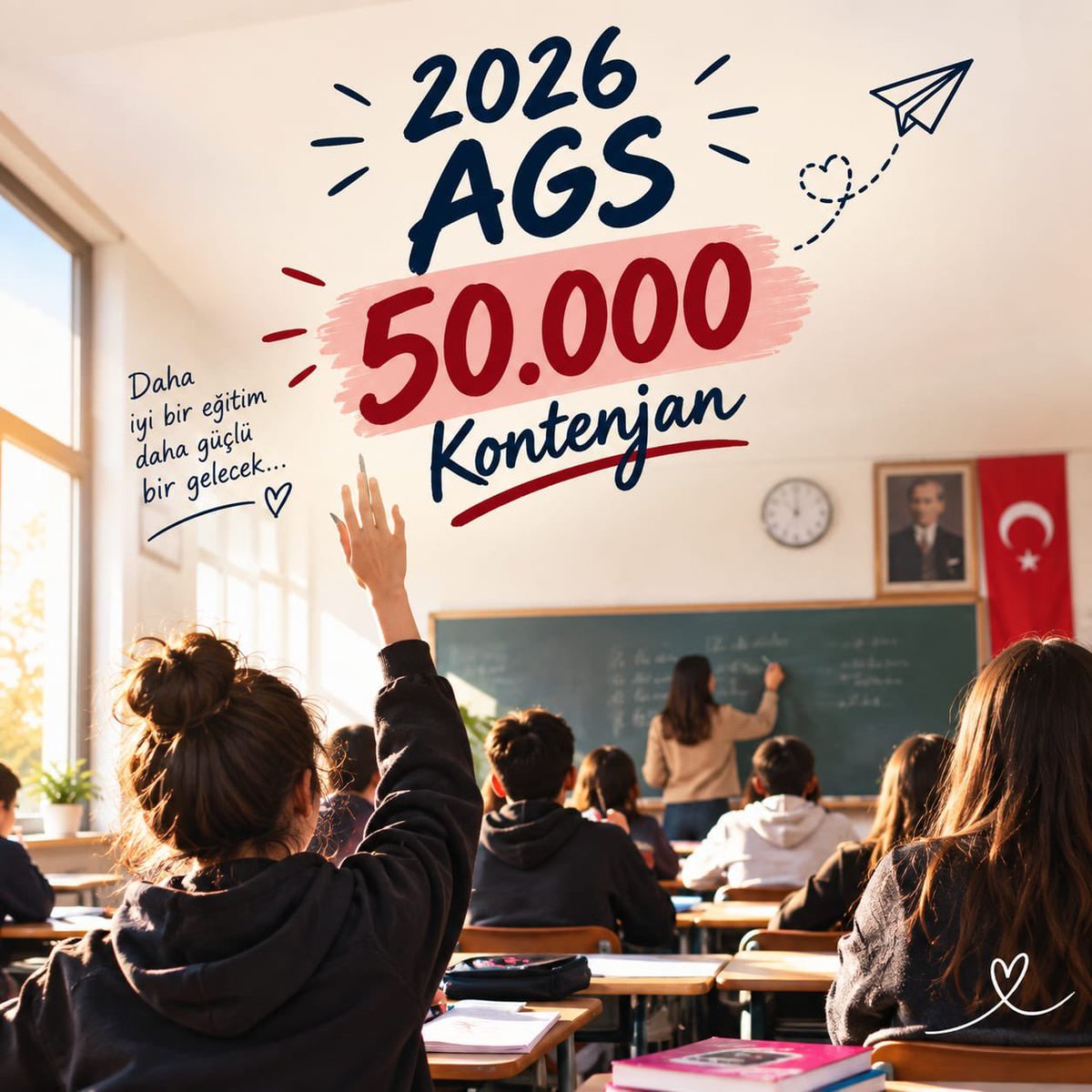 kocak810's tweet photo. "Öğretmenler milletin kurtarıcılarıdır" şuurunu yaşatmak üzere 2026 AGS ile adil branş dağılımlı MEB Akademisi’ne 50 bin kontenjan müjdesini bekliyoruz. @dbdevletbahceli @mhpistanbul @PrfDrFilizKilic @ersoyruhi #AGS50BinDevletBeyle https://t.co/SSnBPQn9K4