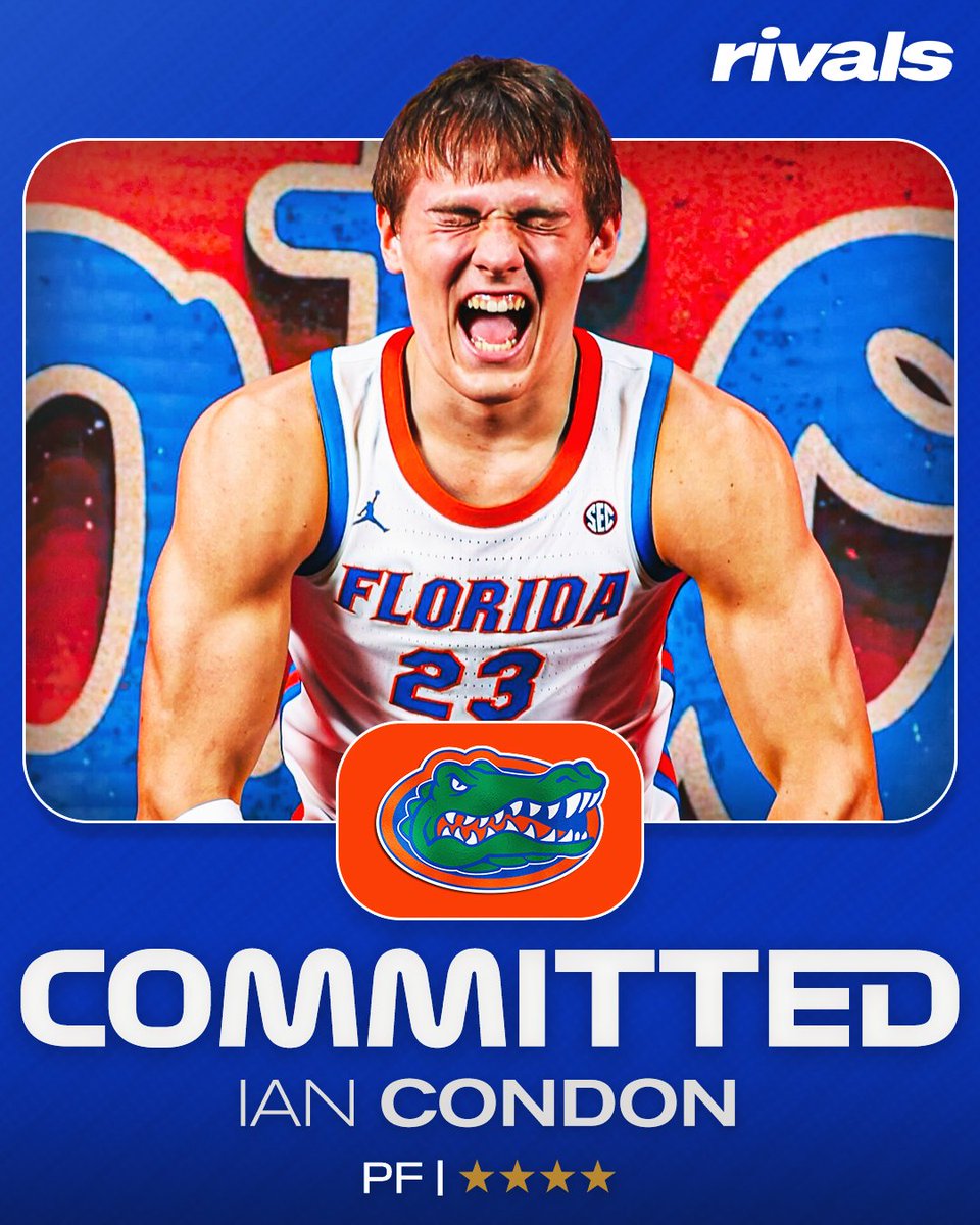 Rivals's tweet photo. 🚨BREAKING🚨 4-star PF Ian Condon has committed to Florida, @JoeTipton reports🐊

Read: https://t.co/aECL4Bsf5d https://t.co/JqEwjqqGae