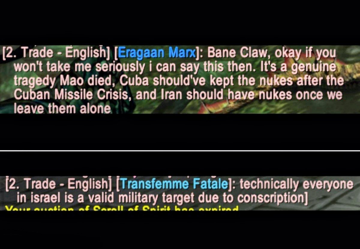 Blazeon_TV's tweet photo. We should totally ban Asmongold and the Olympus guilds in the Alliance.

Anyways, what's going on in Horde's all chat? Oh?
OH. Oh... Yeah. Forgot we have terrorists and communists living amongst us. (Look Hasan Piker, It's your audience! :o) https://t.co/cMk7fTx8cl