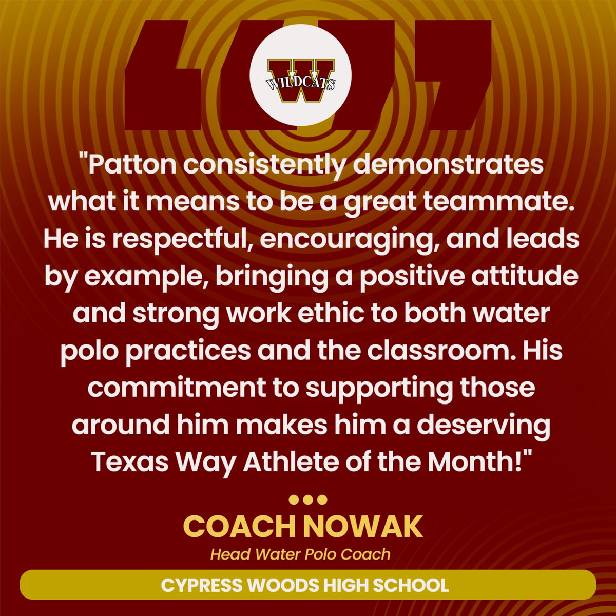 CW_Athletics's tweet photo. Our next Texas Way Athlete of the Month is Patton Pinckard of @CyWoodsWAPO - check out what Coach Nowak had to say about his athlete and why he was chosen! https://t.co/EhW8q9j0PH