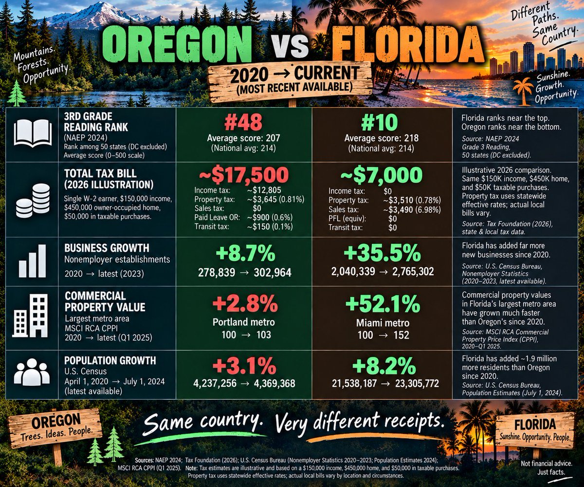 DavidBrockSmith's tweet photo. You’re worried and you should be. 
Kotek and her Democrats have failed Oregon families. 
Here’s some stats for you: 
Florida budget: $117 billion 
Population: 23,400,000 million 
$5,025.00 per citizen 
Oregon budget (annual) $69 billion 
Population: 4,270,000 million 
$16,159 per citizen 
Oregonians pay nearly 2/3s more, yet Floridians have a much greater ROI. 
You can’t spin her failures enough.