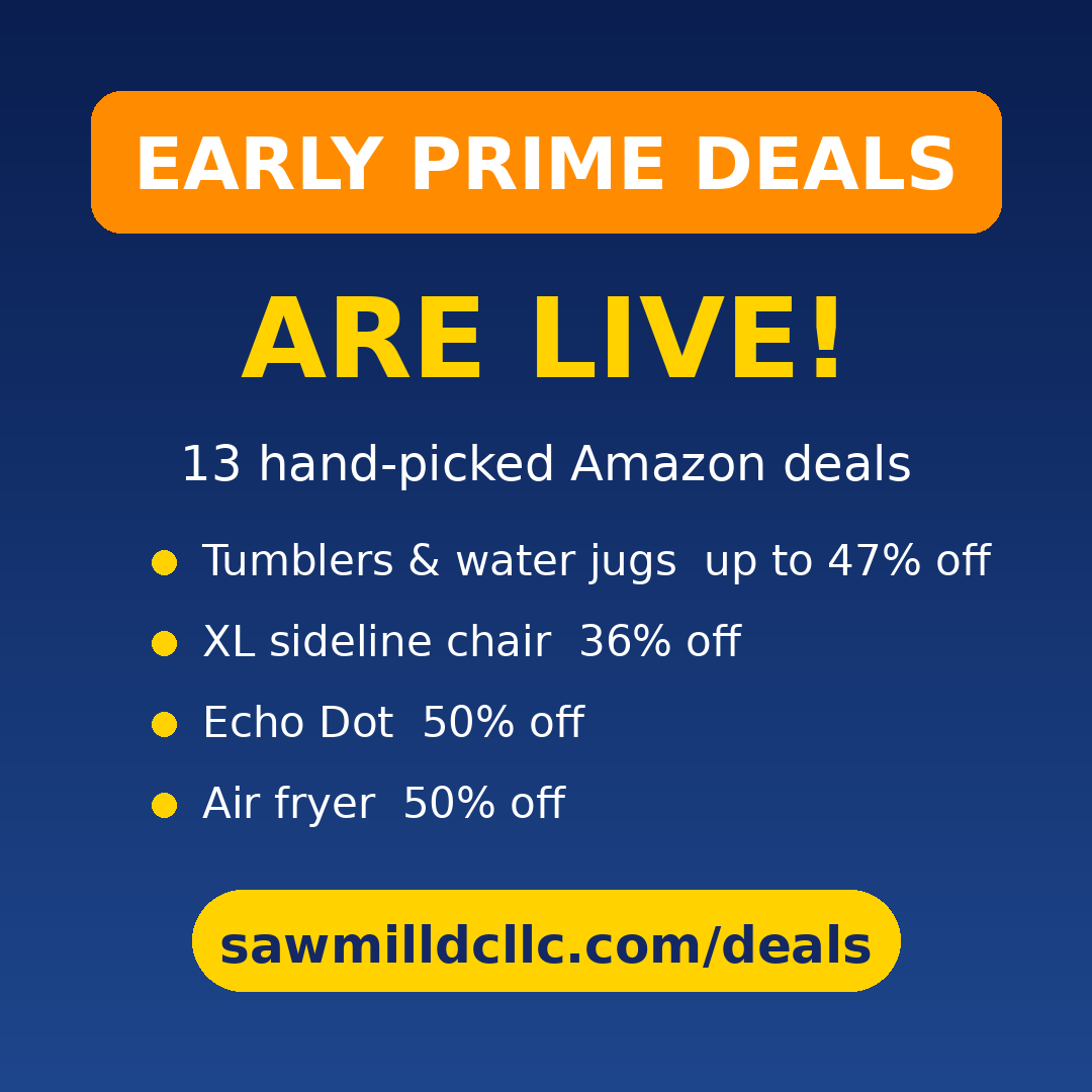 SawmillDCLLC's tweet photo. 🔥 Early Prime Deals are LIVE! 13 hand-picked Amazon deals: tumblers &amp; water jugs up to 47% off, XL sideline chairs, Echo Dots 50% off &amp; more. ⚡ One Lightning Deal ends tonight!
👉 https://t.co/JKxhUrTozR
#AmazonDeals #PrimeDeals #SportsParents
(Amazon affiliate links) https://t.co/geTFH4gcnu