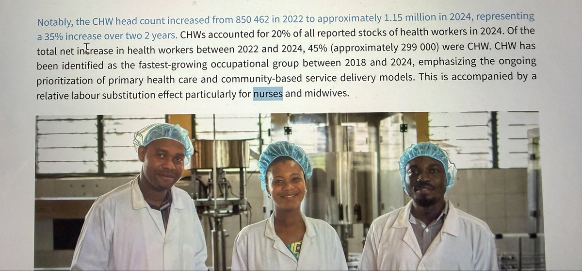 HowardCatton's tweet photo. I do not use the word “substitution” lightly. WHO Afro health workforce report ‘26 says that growth in CHWs “is accompanied by a relative labour substitution effect particularly for #nurses and #midwives” https://t.co/ftOiecSbLR