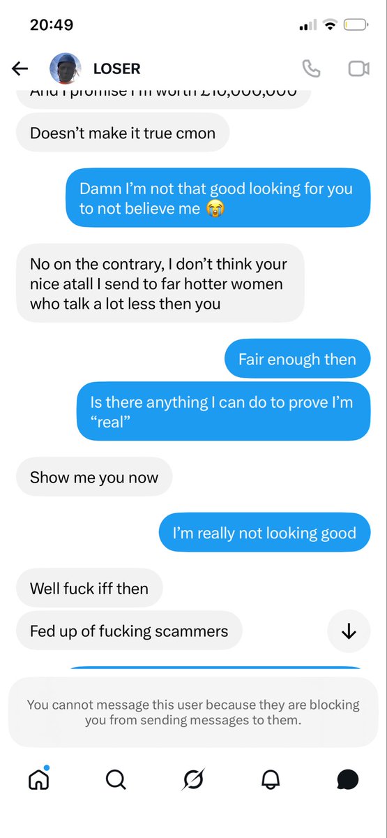 angelinksy's tweet photo. This guy is really a loser like his name entails😭calling me a scammer cause I won’t FaceTime him? https://t.co/g6q5Uu3XQW