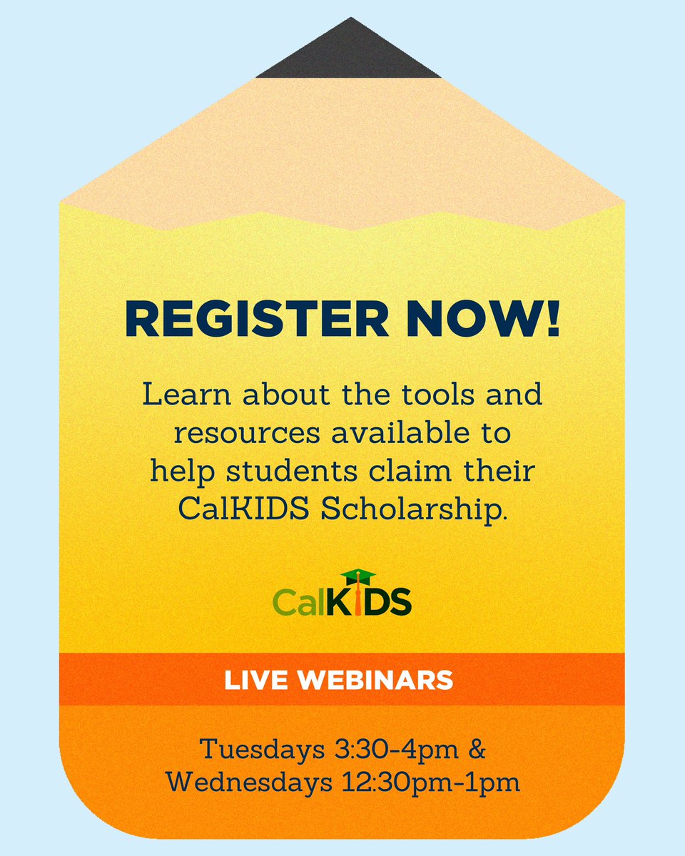 CalkidsProgram's tweet photo. Calling all education professionals! We’re hosting live webinars covering the tools and resources you can use to help students claim their CalKIDS Scholarship. 

Register for your time slot today: https://t.co/hsspy0kaIf https://t.co/bkckNZlSDB