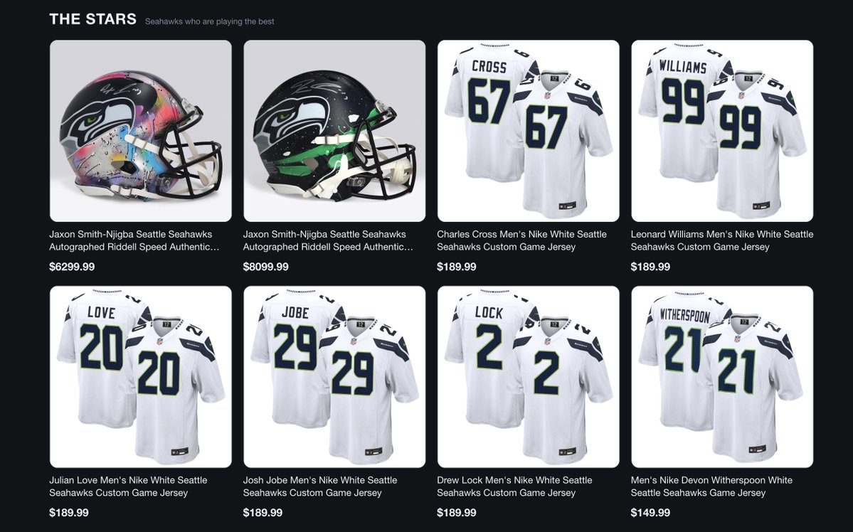 hawkblogger's tweet photo. Shopping for Seahawks gear is kind of annoying. I always have to dig for what I want. 

So I built something.

This page actually knows which players are new (rookies, free agents, etc.). It knows which players are playing well (tied directly into performance data). 

It makes it easy to shop by player across categories. 

I think it surfaces some cool stuff. Hope it helps! Pass it around please.

https://t.co/kGhtXYLZ6h