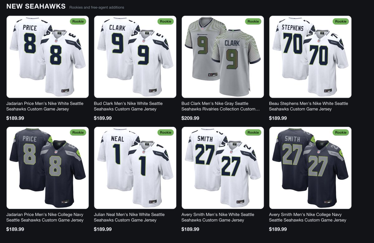 hawkblogger's tweet photo. Shopping for Seahawks gear is kind of annoying. I always have to dig for what I want. 

So I built something.

This page actually knows which players are new (rookies, free agents, etc.). It knows which players are playing well (tied directly into performance data). 

It makes it easy to shop by player across categories. 

I think it surfaces some cool stuff. Hope it helps! Pass it around please.

https://t.co/kGhtXYLZ6h