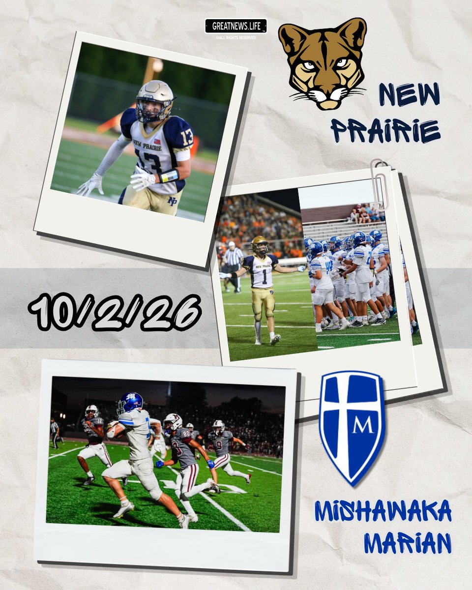 LPCLife's tweet photo. 🏈 Get ready, New Prairie and Mishawaka Marian fans! The stage is set for a Friday night showdown as these two teams go head-to-head! 🔥🙌 Who’s ready for game day?

@nphs_athletics

https://t.co/cCvprlkMMx https://t.co/72cHYxz1bm
