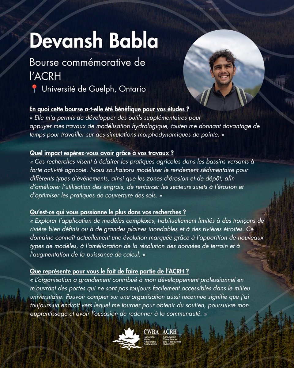 CWRA_Flows's tweet photo. Enfin, et non les moindres, nous sommes fiers de souligner deux autres lauréats de nos #bourses 2025-2026 de l'#ACRH :
💧 Cody Danaher (@mcgillu), titulaire de la bourse Ken-Thomson.
💧 Devansh Babla (@uofguelph), titulaire de la bourse commémorative de l'ACRH. https://t.co/zVcF2lQ9H4