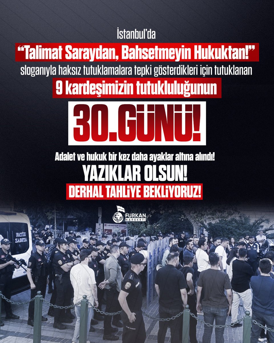 frknhrkti's tweet photo. İstanbul’da “Talimat Saraydan, Bahsetmeyin Hukuktan!” sloganıyla haksız tutuklamalara tepki gösterdikleri için tutuklanan 9 kardeşimizin tutukluluğunun 30. Günü!

Derhal Tahliye Bekliyoruz! 

#YargıEliyleZulüm
MahpusAilelerine Zulüm
AkpDönemi ZulümDönemi https://t.co/Ixb8TeLgVO