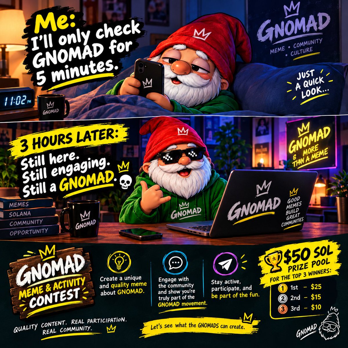 High_st_r's tweet photo. LFG 🚀 
@GNOMAD_Official would be glad to have you see this.
#meme
#contest https://t.co/E2mjJPb5gb