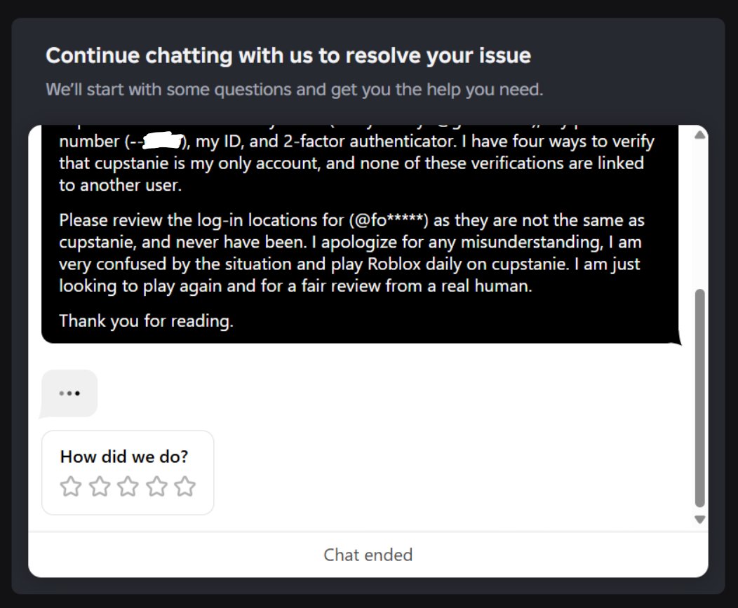 laneyiio's tweet photo. unfortunately ive been hit by the ai ban wave, im terminated for being linked to another account i dont own.. i am so confused why this is happening, and i even play everyday on the same account. i hope i can get back to playing again! #roblox #enforcementban #robloxban @Roblox https://t.co/XZjZQEMAex