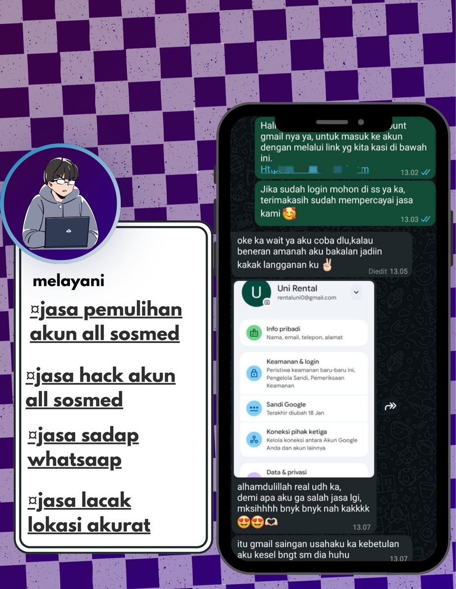 caandyui's tweet photo. All JASA RECOVERY AKUNN😻

📩JASA HAPUS AKUN 
📩JASA PEMULIHAN DAN BALIKIN AKUN LUPA PASWORD/KE HACK
📩JASA LACAK LOKASI
📩JASA SADAP WA
📩JASA LACAK HP HILANG BY NO HP/IMEI
📩JASA HACK/PEMULIHAN AKUN (EMAIL,IG,WA,TWITER/X, FB,TIKTOK)
 
☎️cek wa di bio fast respon☎️ https://t.co/715kzMeE5s