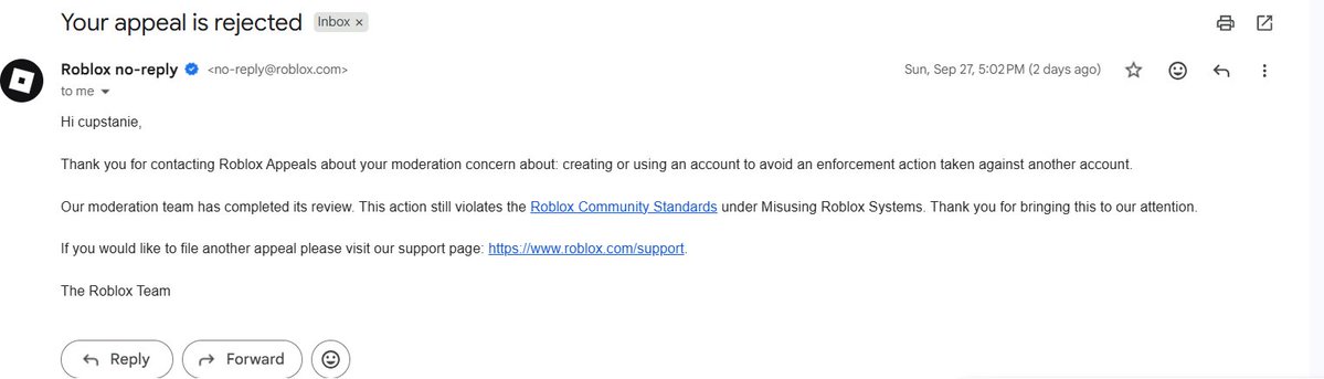 laneyiio's tweet photo. unfortunately ive been hit by the ai ban wave, im terminated for being linked to another account i dont own.. i am so confused why this is happening, and i even play everyday on the same account. i hope i can get back to playing again! #roblox #enforcementban #robloxban @Roblox https://t.co/XZjZQEMAex