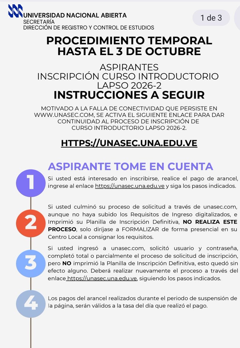 UNA_CLBolivar's tweet photo. 🚨ATENCIÓN ESTUDIANTES🚨
Notificamos que *se habilitó un enlace temporal con el formulario de inscripción para el Curso Introductorio* 
 (https://t.co/DQ9iwhr9ZY) *aquí las orientaciones a seguir* 👇🏻 Leer las instrucciones para poder descargar la planilla de inscripción. #UNA https://t.co/EIvBGHH3Iq