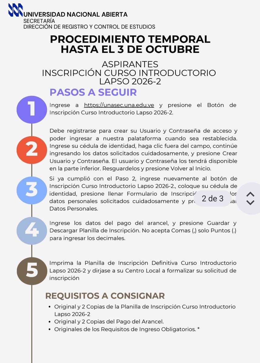 UNA_CLBolivar's tweet photo. 🚨ATENCIÓN ESTUDIANTES🚨
Notificamos que *se habilitó un enlace temporal con el formulario de inscripción para el Curso Introductorio* 
 (https://t.co/DQ9iwhr9ZY) *aquí las orientaciones a seguir* 👇🏻 Leer las instrucciones para poder descargar la planilla de inscripción. #UNA https://t.co/EIvBGHH3Iq
