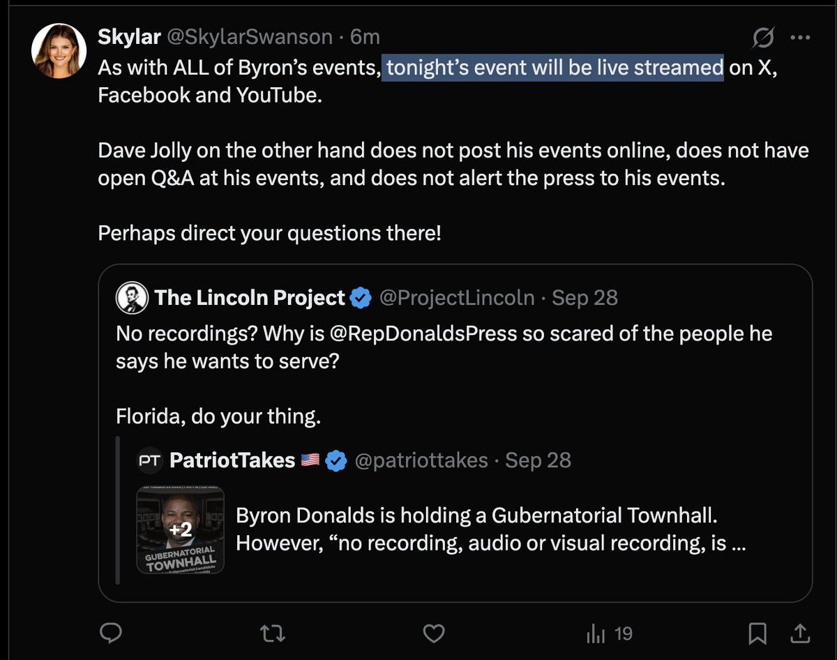 Florida1stMike's tweet photo. >Byron bans filming his events
>gets called out
>Byron's team says they livestream, thus there's no ban https://t.co/eBoH9m3tyf
