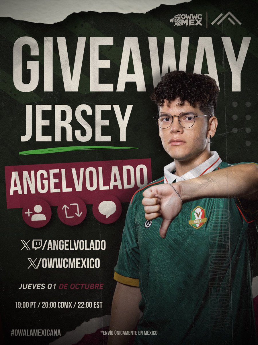 OWWCMexico's tweet photo. ¡Giveaway con @angelvolado7 ! ✨🇲🇽

Cómo participar: 
• Síguenos @OWWCMexico 
• Sigue a @angelvolado7 en X y en Twitch
• Repostea 🔁
• Comenta para angel 💬

🏆Ganador: ¡1 de Octubre en vivo por su canal! 

📦 Envíos únicamente en México 
📍Área metropolitana: envío gratis https://t.co/pf9L3xj0y0