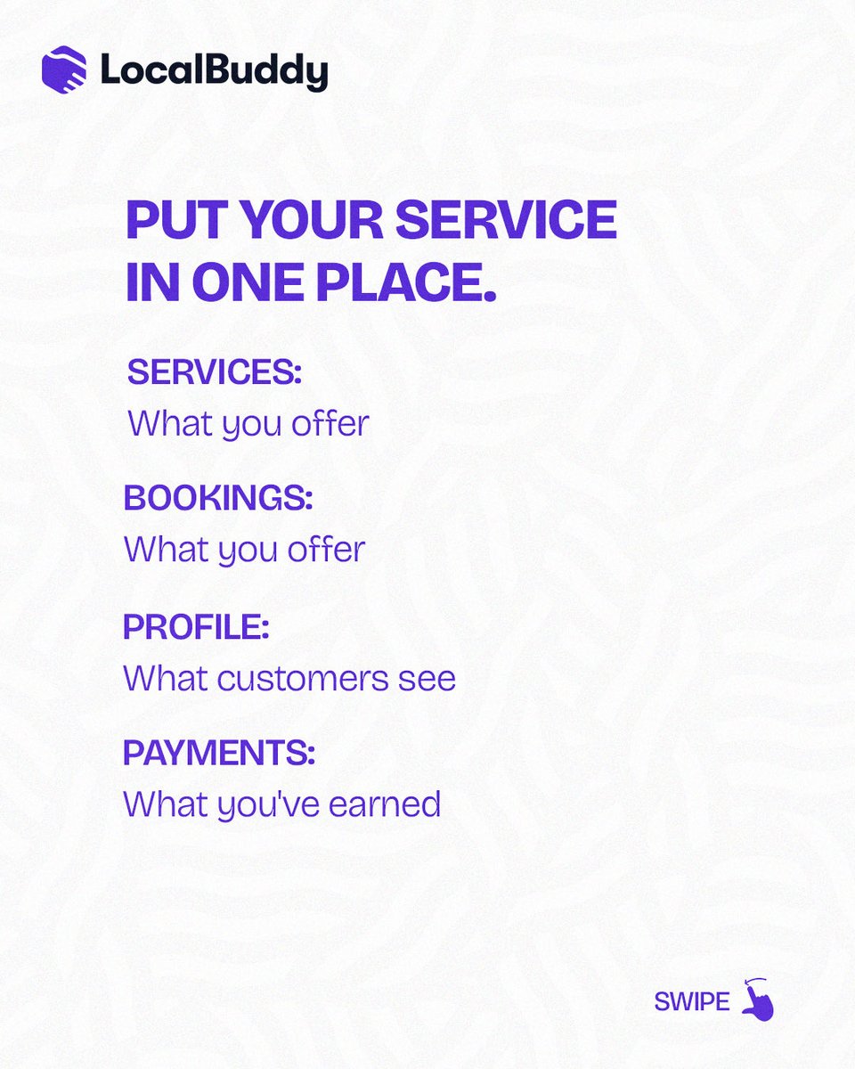 Localbuddyy's tweet photo. Still managing your business across scattered chats? 😵‍💫

LocalBuddy puts your services, bookings, profile &amp; payments in one place.

Less back-and-forth. Less admin. More business. 💜

#Freelancing #BusinessGrowth https://t.co/oEfTlBJHWq