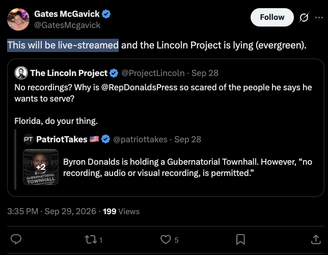 Florida1stMike's tweet photo. >Byron bans filming his events
>gets called out
>Byron's team says they livestream, thus there's no ban https://t.co/eBoH9m3tyf