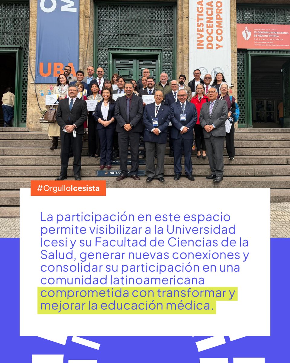 icesi's tweet photo. Icesi presente en Argentina

La Universidad Icesi continúa llevando su talento y conocimiento a nuevos escenarios internacionales. 🌎

María Elena Velásquez, decana de la Facultad de Ciencias de la Salud, participó en el XXVI Congreso Argentino de Educación Médica, un espacio para compartir experiencias, reconocer retos comunes y fortalecer conexiones con líderes e instituciones de México, Perú, Chile, Argentina y Colombia.

🧠 De los datos a las decisiones

Durante el encuentro, la decana presentó su trabajo final “Sistema de Inteligencia Académica para la toma de decisiones en educación médica”, una propuesta que refleja el compromiso de Icesi con la innovación y la transformación de la educación médica.

“Fue una muy buena oportunidad para aprender de expertos y compartir experiencias con colegas de distintos países de Latinoamérica.”

Estos espacios permiten visibilizar el talento de Icesi, generar nuevas conexiones y fortalecer su participación en una comunidad latinoamericana comprometida con transformar y mejorar la educación médica.

🌎 Porque el conocimiento conecta, transforma y nos permite llegar más lejos.

#OrgulloIcesista #IcesiInternacional #FacultadDeCienciasDeLaSalud #LlegaMásLejos