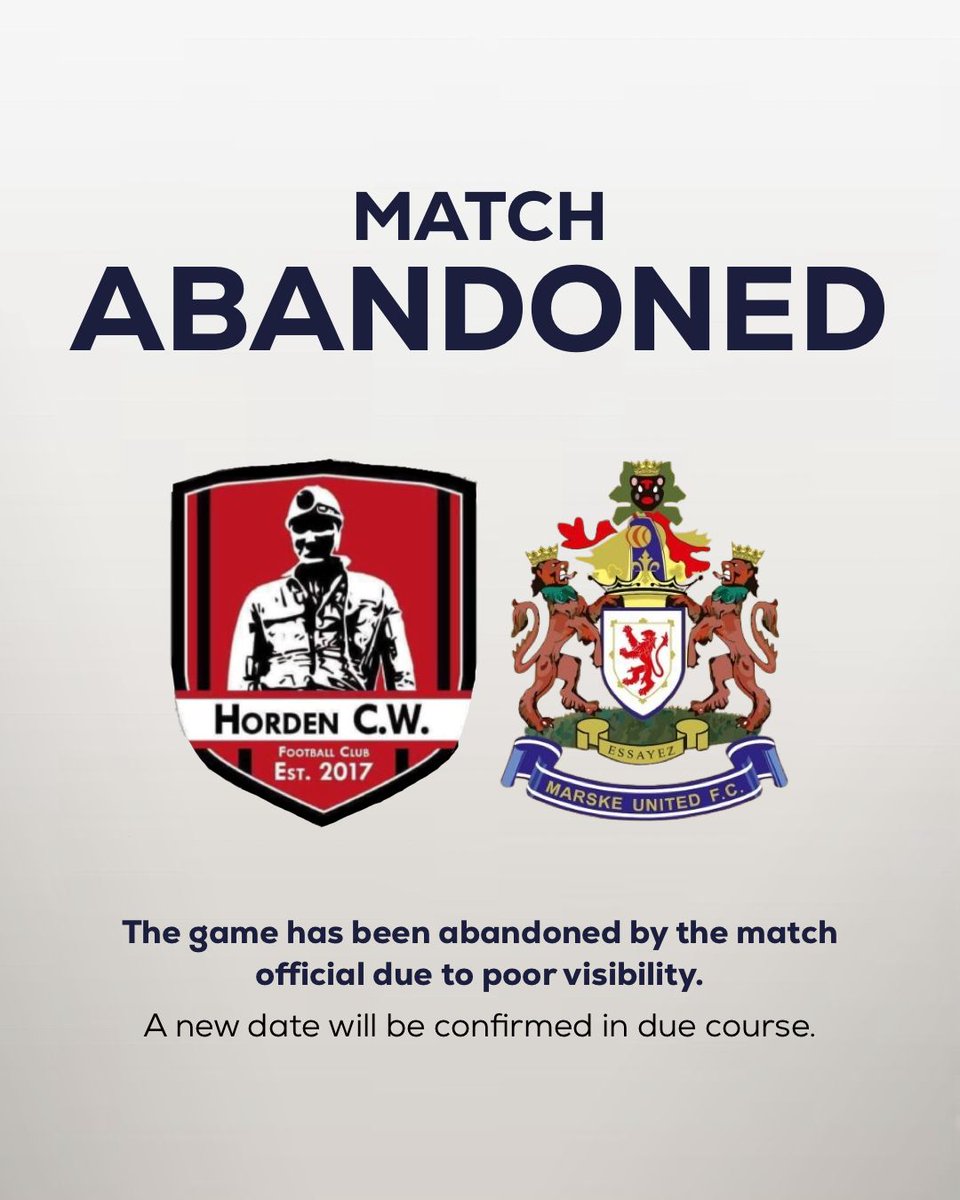 MarskeUnitedFC's tweet photo. The game has been abandoned by the match official due to poor visibility.

A new date will be confirmed in due course. https://t.co/71E7xX5HRd
