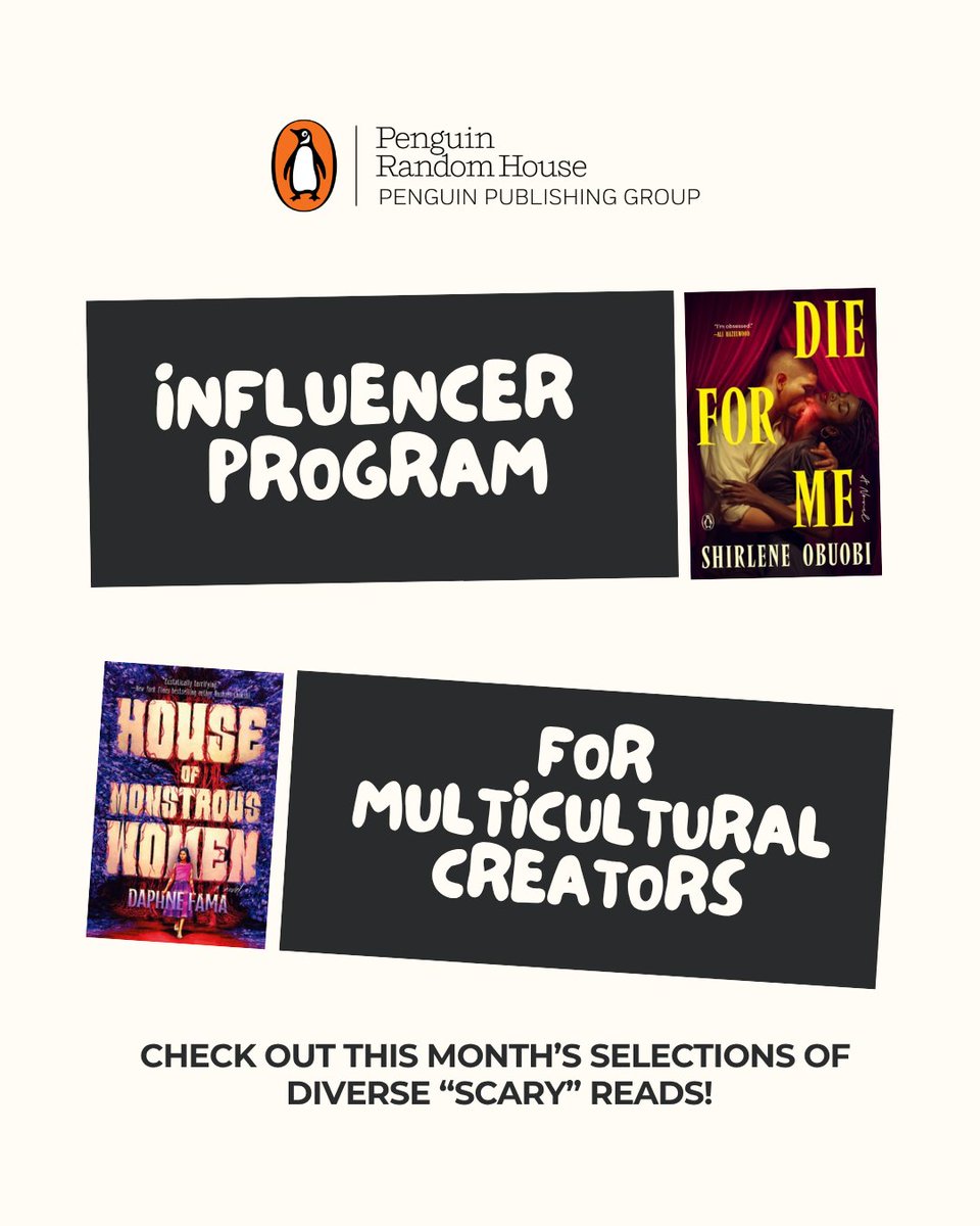 penguinusa's tweet photo. Applications for the next round of our influencer program for multicultural creators are now live! Dive into bone-chilling, teeth-grinding reads sure to keep you on the edge of your seat this scary season 🍂 👻

Must be 18+ or older, have an active social media account, and live in the USA or Canada to be eligible. Apply by 11:59 PM, Friday, October 2nd: https://t.co/Bf0lzN6YDp [1/2]