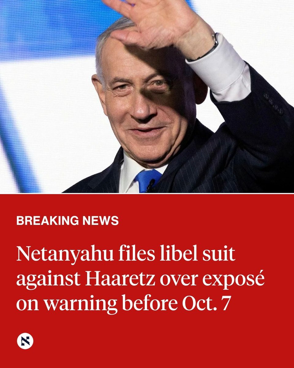 RT by @mikenov: RT by @mikenov: Netanyahu is suing Haaretz and other media outlets and journalists following a Haaretz report earlier this month that said Netanyahu disregarded a warning by UAE President bin Zayed about a looming attack by Hamas just ahead of Oct. 7, 2023. 🔗