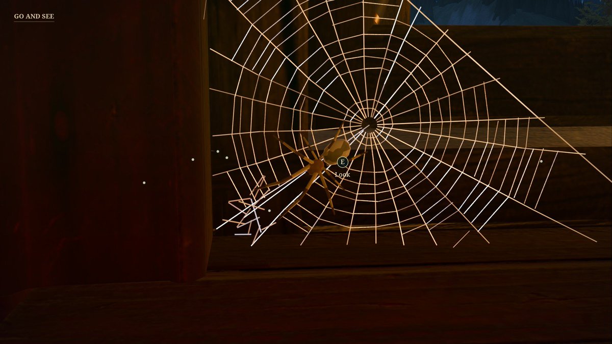 ScarsOfWild's tweet photo. There's a spider in the studio window. Look at its web and it runs along the signal thread into its corner. Look away for a few seconds and it creeps back out. #indiedev #GodotEngine https://t.co/UqZnc55fsC