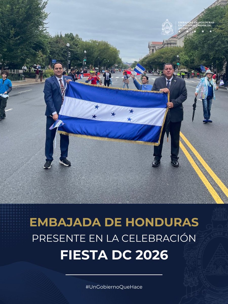 HondurasEmbUSA's tweet photo. 🇭🇳 Honduras presente en Fiesta DC 2026. La Embajada de Honduras y la Sección Consular participaron en Fiesta DC 2026 y su tradicional Desfile de las Naciones, una celebración de la riqueza y diversidad latinoamericana. 🇭🇳✨ https://t.co/15rMqMKFAR