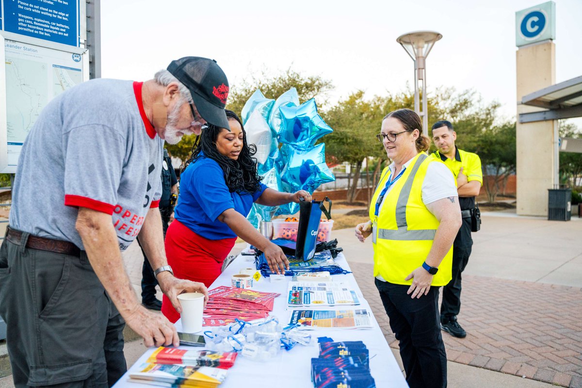 CapMetroATX's tweet photo. For Rail Safety Week, CapMetro team members went out along the Red Line to connect with customers, share rail safety reminders and hand out a little swag along the way. 💙

Thanks to everyone who stopped by, asked questions and helped us keep these conversations going.

Know the signs 🪧, stay alert 👀 and make safe choices around tracks and trains! 🚉

@olinational #SeeTracksThinkTrain