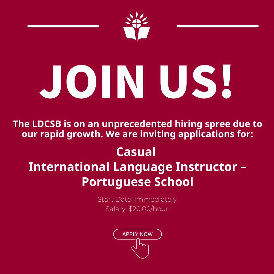 LDCSB's tweet photo. Join us! We’re hiring a Casual International Language Instructor: Portuguese Language, to teach school-aged children on Saturday mornings.

Start: Immediately
Salary: $20/hour
Learn more and apply at https://t.co/skPIyCnuhW #WeAreLDCSB https://t.co/ZdyGhoPIyi