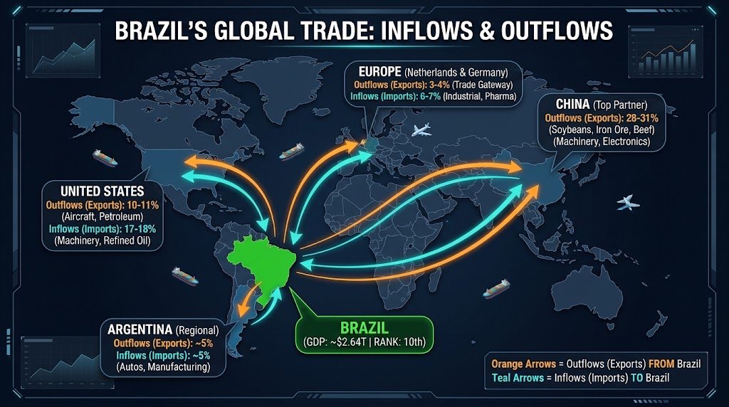 BrightLabsMedia's tweet photo. 🚨Brazil is the 10th largest economy behind Russia and ahead of Canada. 🇧🇷 

GDP $2.64. It’s also the B in BRICS, and the founding member. 

Here’s a visual of what the contagion/collateral damage potential there. 

Instability in a major BRICS Nation could have major global implications.