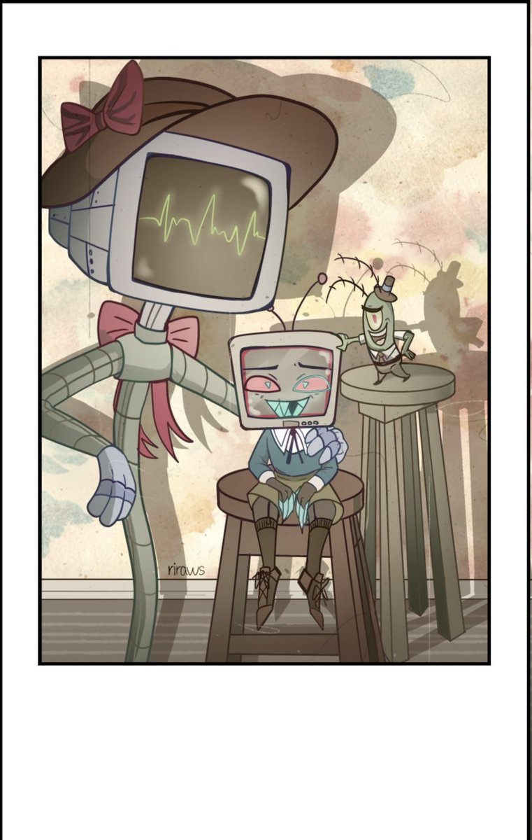 Riraws's tweet photo. Here I have a picture of vox and his family 
#HazbinHotelVox #Vox #SpongeBobplankton https://t.co/9j6zDOkCQf