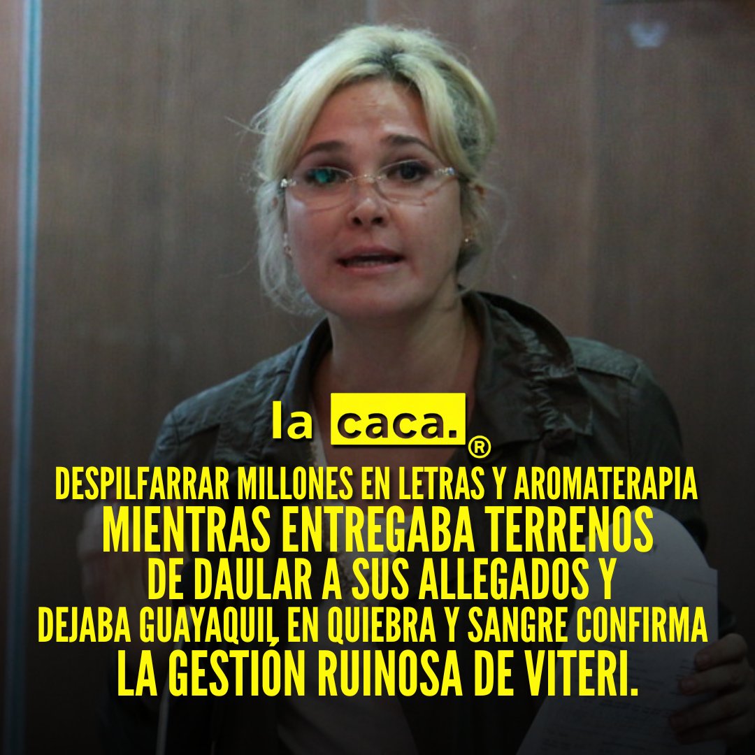 lacacaec's tweet photo. Cynthia Viteri destruyó Guayaquil dejándola en bancarrota y llena de sangre, gastando fortunas en letreros idiotas. Es asqueroso cómo su argolla repartió terrenos de Daular mientras los ciudadanos sufrían la peor ola de vi0l3ncia y desamparo municipal. https://t.co/4cmASep9bh
