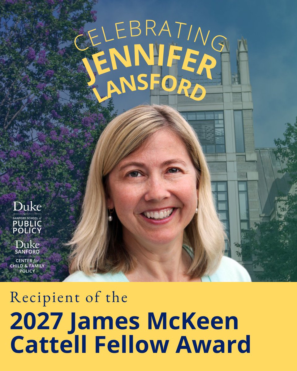 DukeChildPol's tweet photo. Congratulations to our director, Dr. Jennifer Lansford, on receiving the Association for Psychological Science James McKeen Cattell Fellow award for outstanding contributions to applied psychological research! She will receive the award at the APS annual conference in May 2027. https://t.co/A801aUfh2B