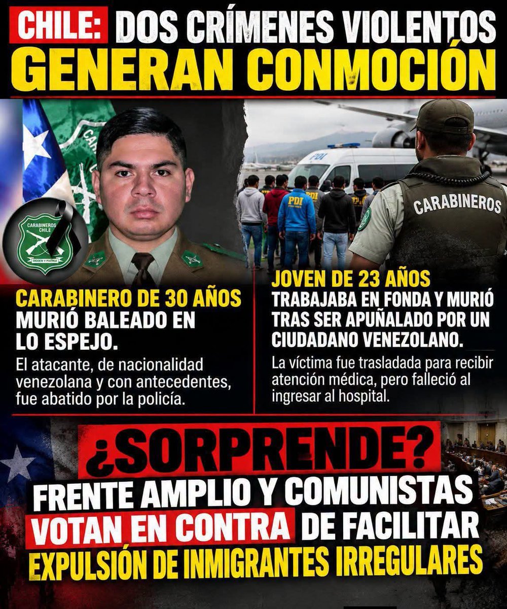 AlejandroTaha's tweet photo. Los políticos que votaron en contra de mejorar los plazos para poder expulsar a los extranjeros con prontuario no solo votaron contra una ley si no que en contra de todo el Pueblo de Chile y esto afecta a todas las familias que quedan expuestas día a día a este tipo de hechos. https://t.co/s6xYu6G4h3