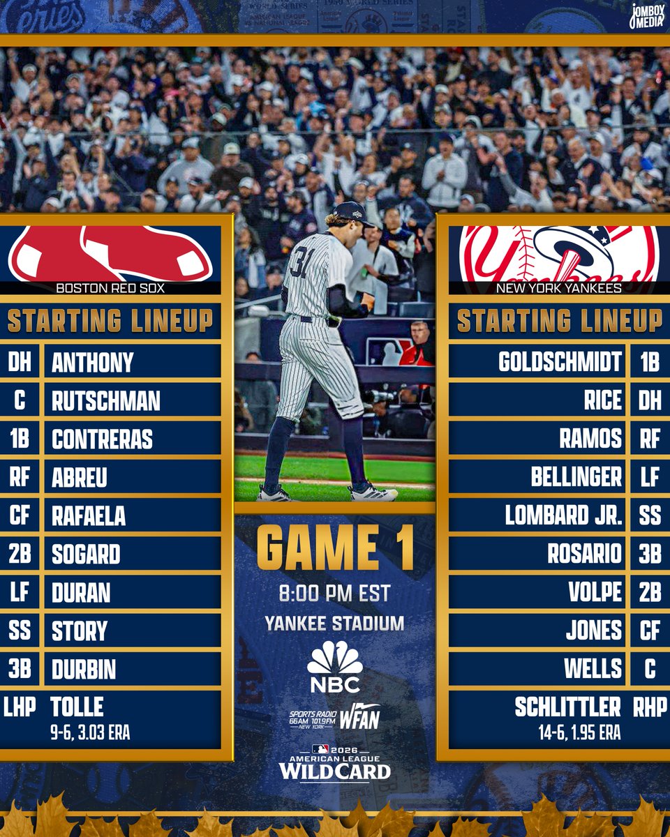 TalkinYanks's tweet photo. Cam Schlittler vs. the Red Sox to begin the Yankees 2026 postseason journey https://t.co/8VBoRAFDMV