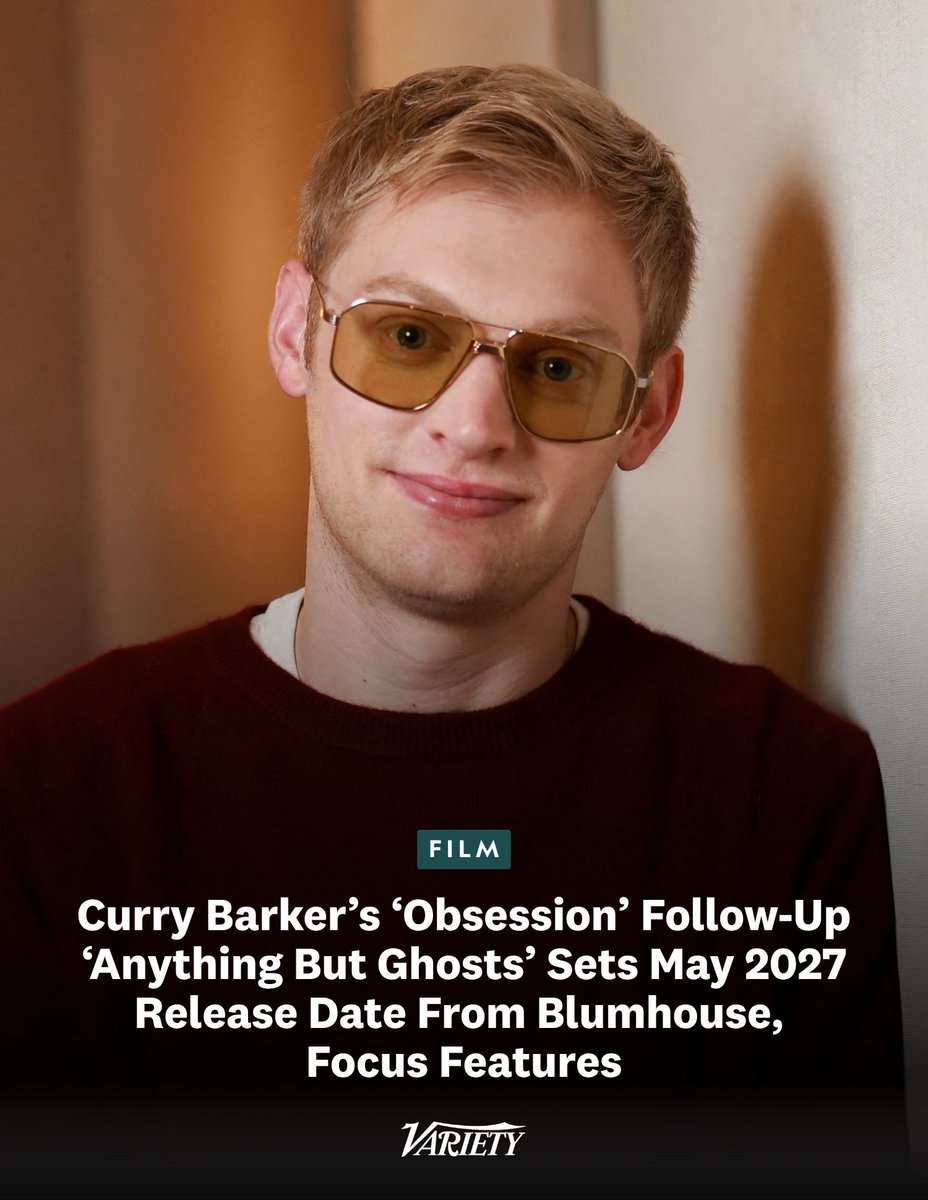 Variety's tweet photo. Curry Barker's "Obsession" follow-up, “Anything But Ghosts,” is set to release on May 7, 2027 from Blumhouse and Focus Features.

• The movie stars Barker and his longtime creative partner Cooper Tomlinson as wannabe “ghost hunters” who find themselves in over their heads as things spiral wildly and terrifyingly out of control. 

• Bryce Dallas Howard and Aaron Paul also star with Violet McGraw and Chris Reinacher. 

• The movie is written and directed by Barker and co-written by Tomlinson. 

https://t.co/HmYxraSUfU