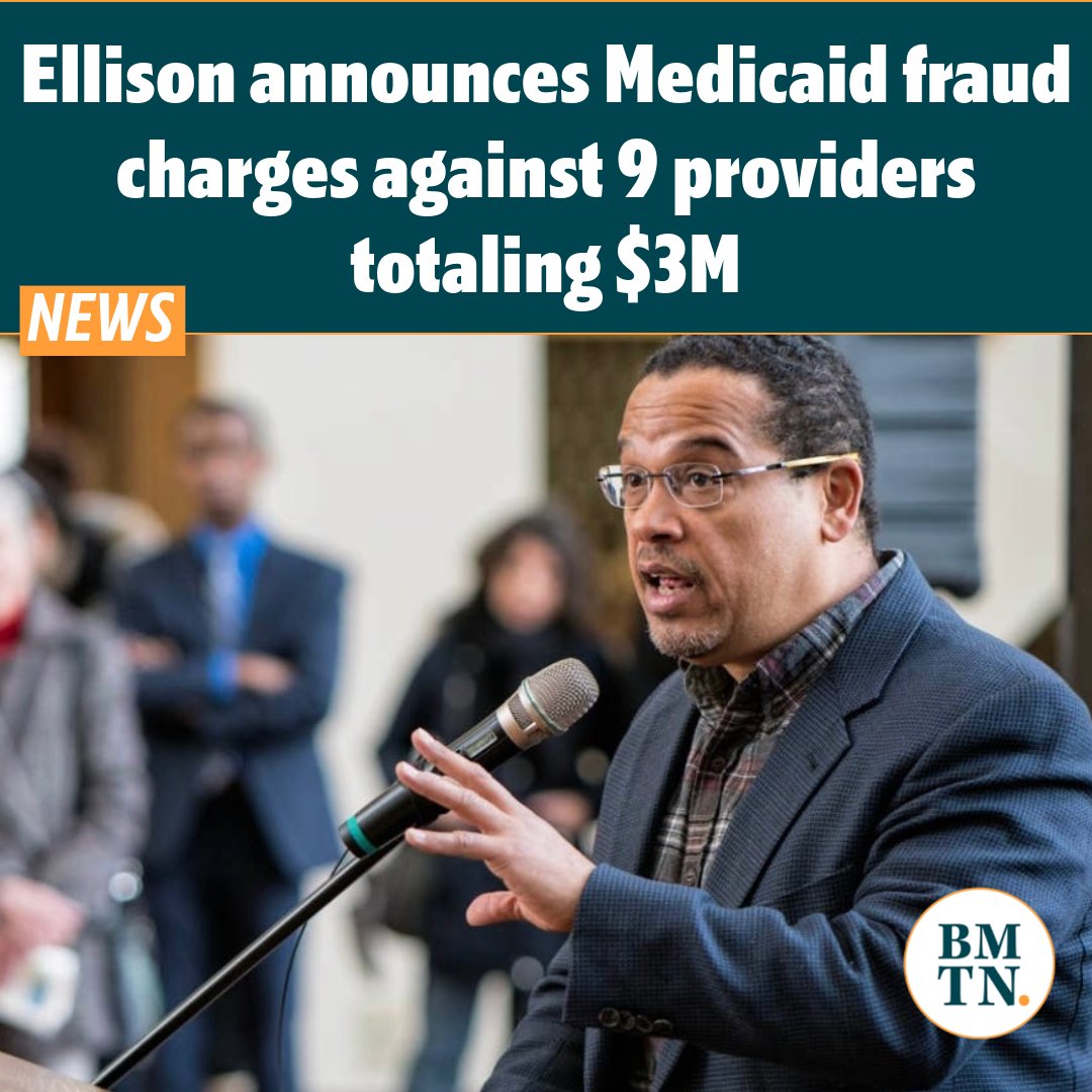bringmethenews's tweet photo. Ellison announces Medicaid fraud charges against 9 providers totaling $3M.

More: https://t.co/aY7W7ke0oe https://t.co/LRDZXUYM6l