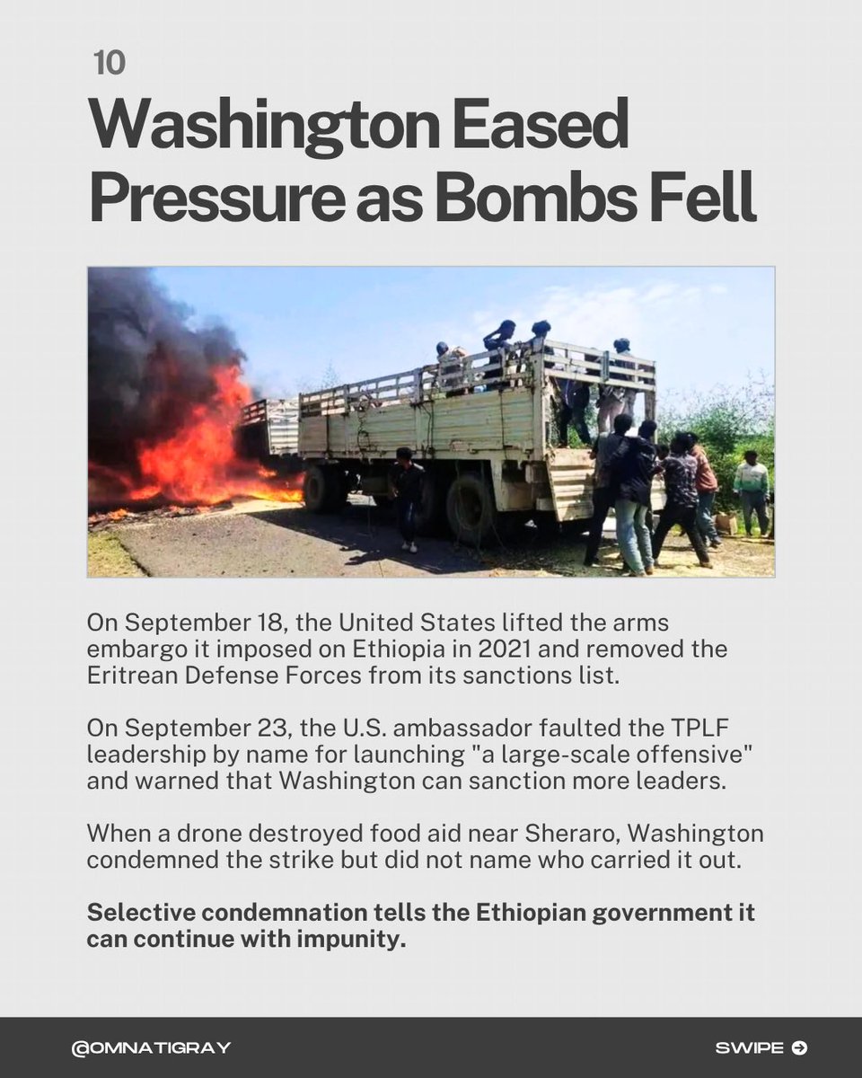 OmnaTigray's tweet photo. Tigray's war of attrition has turned into open war.

On Sept 23, Tigrayan forces declared a "defensive war" against a federal government offensive. Telecommunications were cut and fighting is spreading across Ethiopia.

Meanwhile, Washington lifted its arms embargo and eased sanctions—as the bombs fell.

A ceasefire alone won't fix this. The siege must be lifted in full: fuel, medicine, cash, aid. Civilians protected. Those responsible held to account.

Share this. Contact your reps. Demand an end to the bombardment and siege.

#Tigray