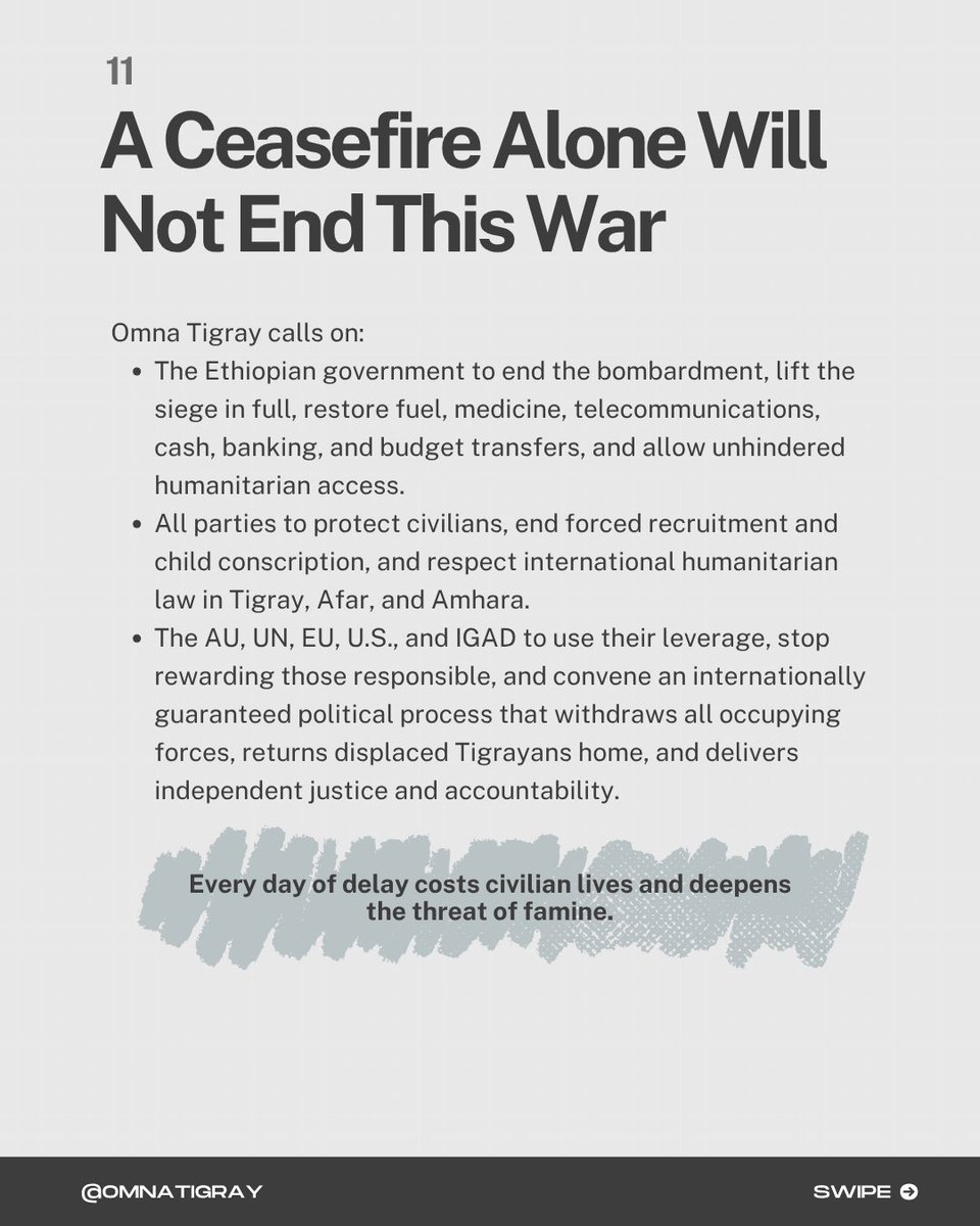 OmnaTigray's tweet photo. Tigray's war of attrition has turned into open war.

On Sept 23, Tigrayan forces declared a "defensive war" against a federal government offensive. Telecommunications were cut and fighting is spreading across Ethiopia.

Meanwhile, Washington lifted its arms embargo and eased sanctions—as the bombs fell.

A ceasefire alone won't fix this. The siege must be lifted in full: fuel, medicine, cash, aid. Civilians protected. Those responsible held to account.

Share this. Contact your reps. Demand an end to the bombardment and siege.

#Tigray