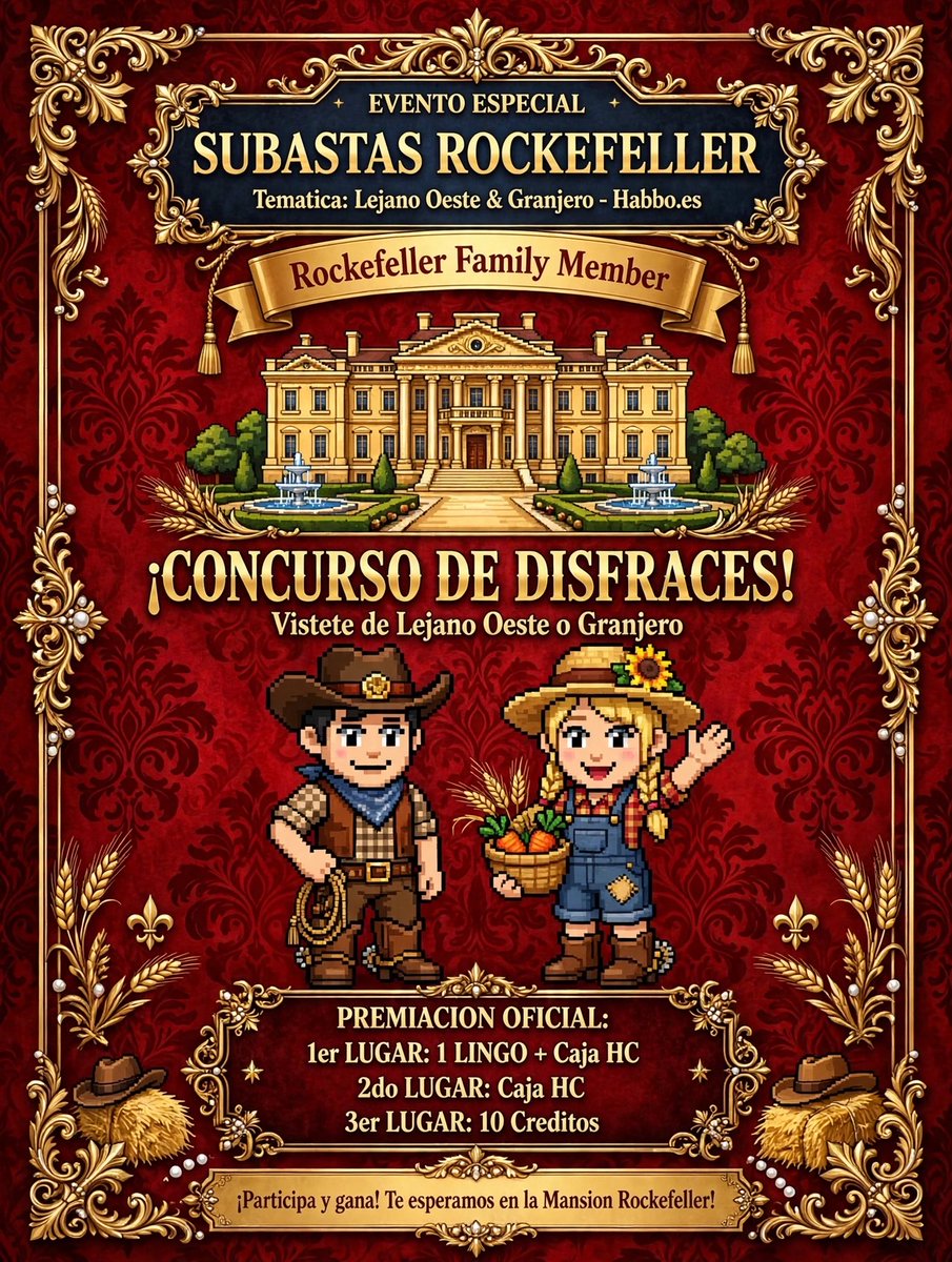 MOR4LEXx's tweet photo. *¡Familia Rockefeller!*🤠

**CONCURSO DE DISFRACES:**
Lejano Oeste / Granjero

🏆 PREMIACIÓN:
🥇 1er: Easy
🥈 2do: -Dutch
🥉 3er: Pablo.G 

¡No olviden participar en subastas Rockefeller 🌾 https://t.co/5OTnWoUlPr