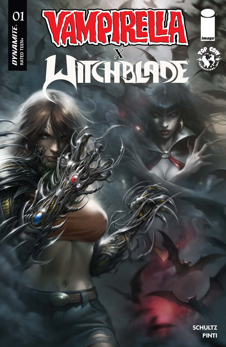 DynamiteComics's tweet photo. In stores this week, Vampirella X Witchblade Special #1 from Erica Schultz and Valentina Pinti with covers by Stjepan Sejic, Lucio Parrillo, Francesco Mattina, Joseph Michael Linsner, Carla Cohen and a blank Authentix cover.

#vampirella #witchblade #ericaschultz #valentinapinti #stjepansejic #lucioparrillo #francescomattina #josephmichaellinsner #carlacohen

https://t.co/RTy2dUtxe5