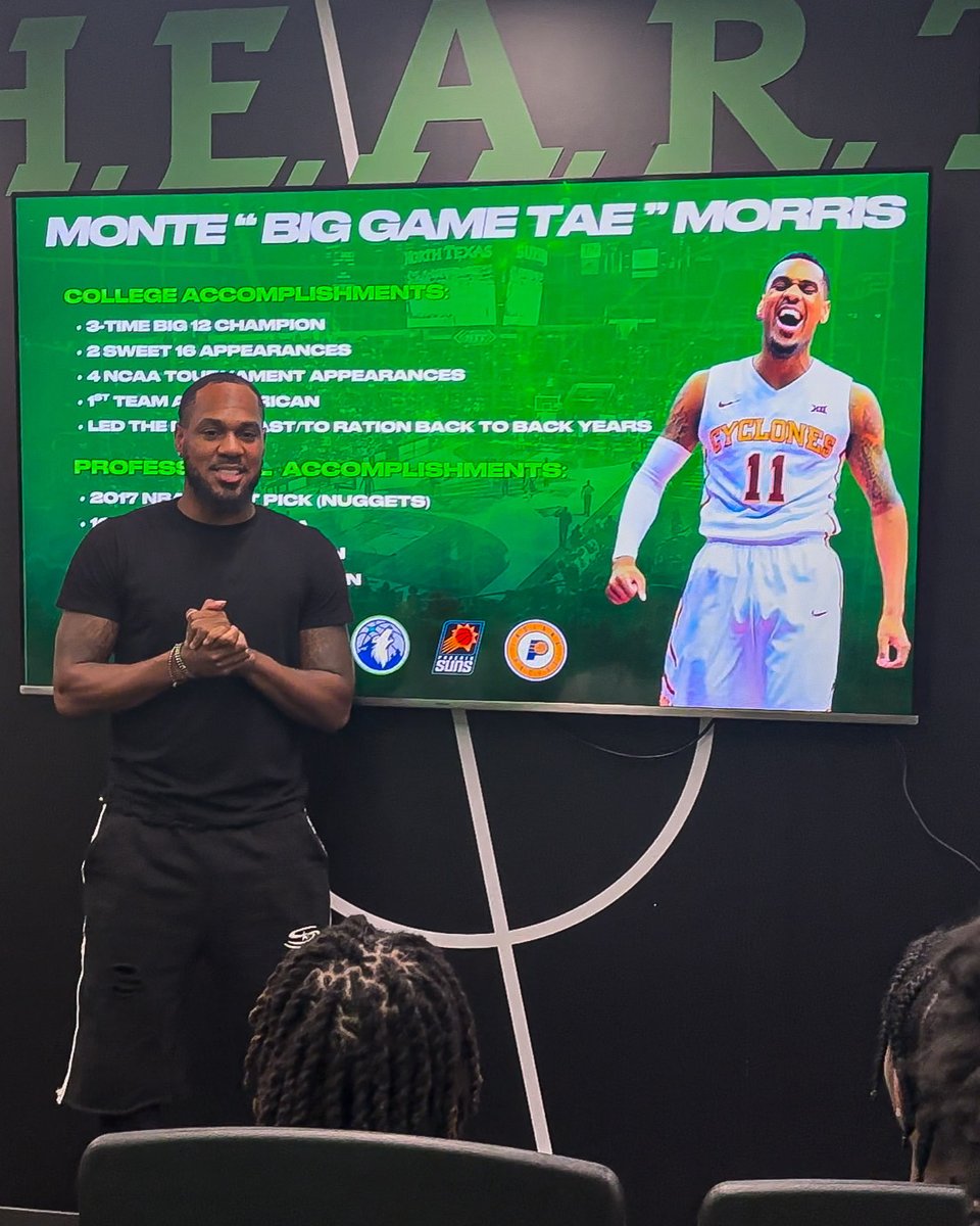 MeanGreenMBB's tweet photo. A huge thank you to former Iowa State player and current Pro @BigGameTae for speaking to the team this week!

#GMG🦅 https://t.co/RNpN34UoiD