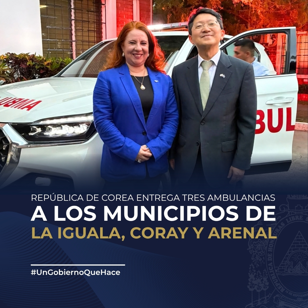CancilleriaHN's tweet photo. Como un acto de hermandad y buenas relaciones de parte de la República de Corea, realizó la donación de tres ambulancias destinados a los municipios de La Iguala, Lempira; San Francisco de Coray, Valle; y Arenal, Yoro. https://t.co/3CpoSlGVFY