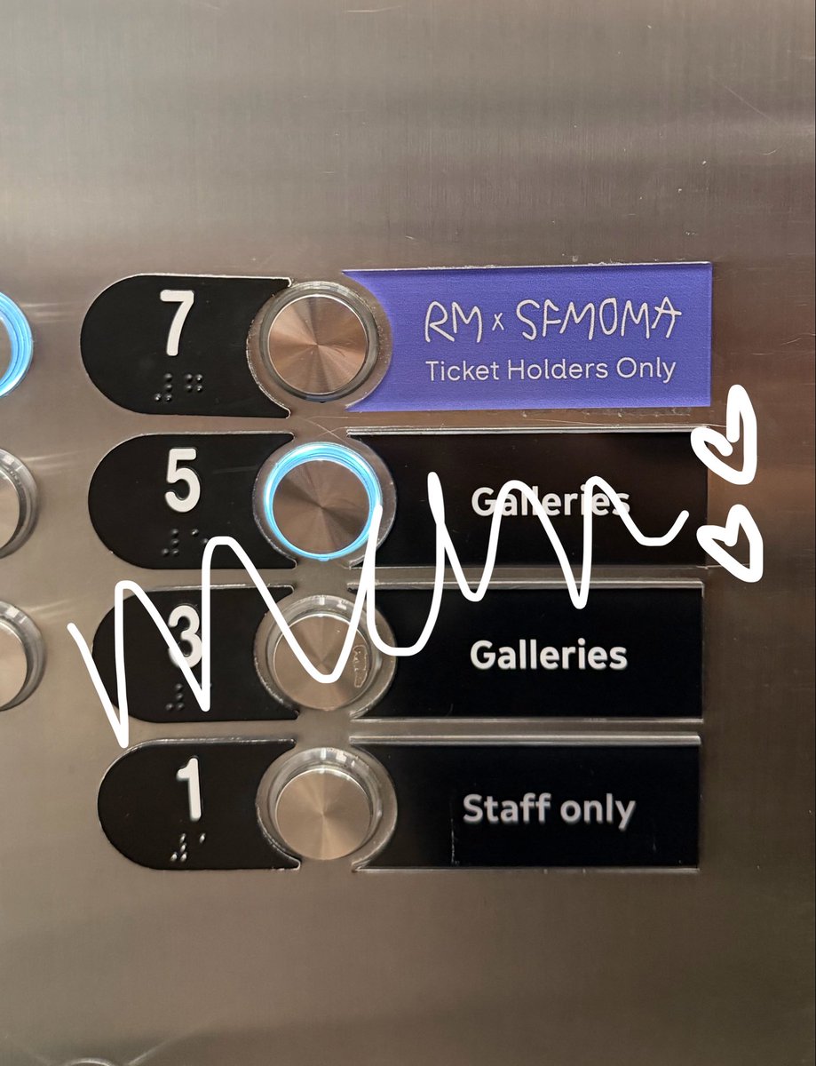 rapmonvirgo's tweet photo. They even named the elavator sign for our joonie 🥹💙 #RMxSFMOMA https://t.co/WsEeFEkCGC